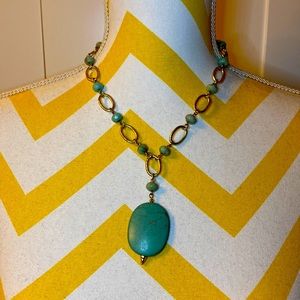 Lia Sophia Turquoise and Hammer Brushed Gold Necklace